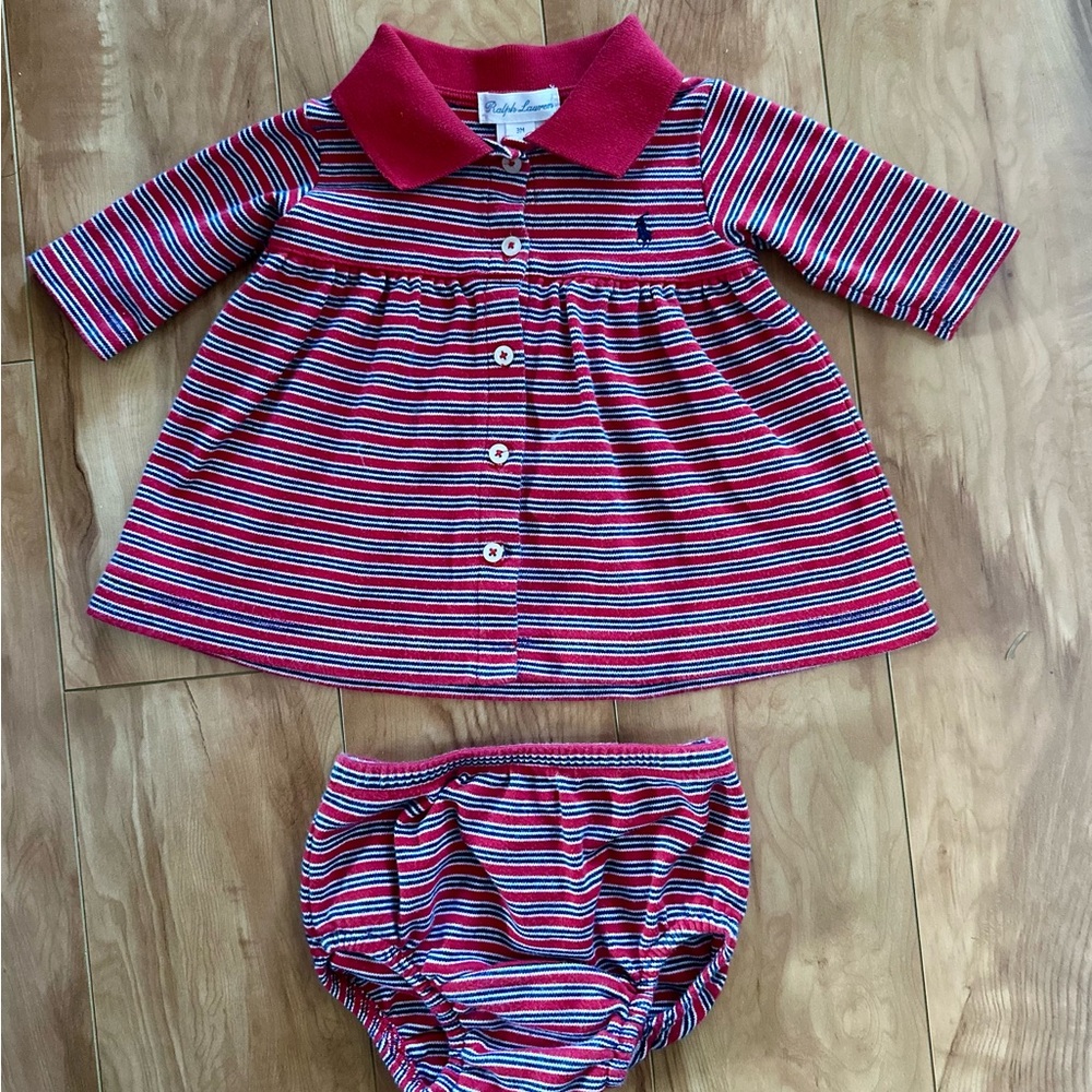 Ralph Lauren Red Striped Baby Dress Set